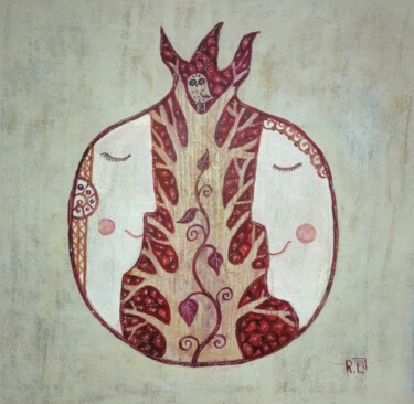 Painting titled "Гранат" by Elena Razina, Original Artwork, Acrylic Mounted on Wood Stretcher frame