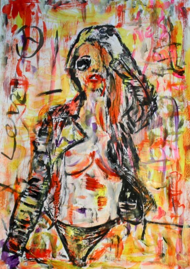 绘画 标题为“sexy in colors art” 由Michel Capra, 原创艺术品, 丙烯 安装在木板上