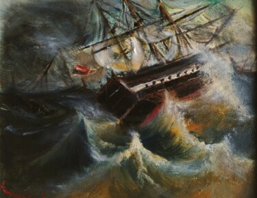 After William Bradford, a Naufrage at Sea in a Storm 제목이 "After William Bradf…"인 미술작품 Amazeigh Bouzékri로, 원작, 기름 나무 들것 프레임에 장착됨
