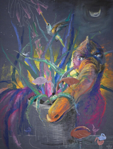 Home exotic. African aloe - original oil pastel painting 绘画 标题为“Home exotic. Africa…” 由Maria Shedrina, 原创艺术品, 粉彩
