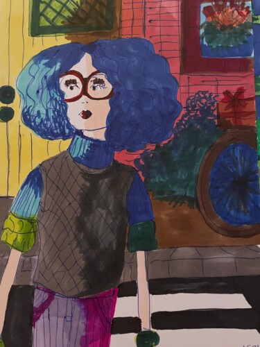 Drawing titled "De haut" by Anne Coupé, Original Artwork, Marker