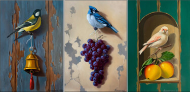 绘画 标题为“Still life with bir…” 由Ara Gasparyan, 原创艺术品, 油 安装在木质担架架上