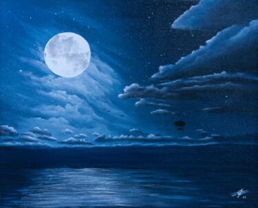 Peinture intitulée "Clair de lune 02" par Pascal Genevois, Œuvre d'art originale, Huile Monté sur Châssis en bois