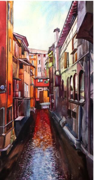 Painting titled "Canali_Bolognesi" by Sviatlana Danskaya, Original Artwork, Watercolor