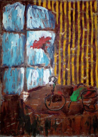 "Still life with a red flower and a green pear" 绘画 标题为“"Still life with a…” 由Vyacheslav Kostyuchenko, 原创艺术品, 油