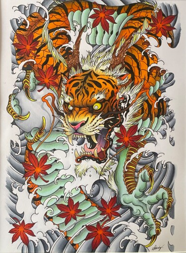 图画 标题为“Tigre hybride” 由Mehiwm, 原创艺术品, 标记