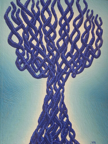 Peinture intitulée ""bleu arbre"" par Jean Marc Boissy, Œuvre d'art originale, Huile Monté sur Châssis en bois