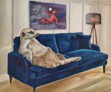 Meerkat At Home 绘画 标题为“Meerkat At Home” 由Jura Kuba, 原创艺术品, 油 安装在木质担架架上