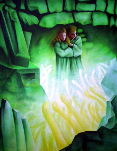 Painting titled ""La Flûte Enchantée" by Marie-Blanche Bayon, Original Artwork, Acrylic Mounted on Wood Stretcher frame