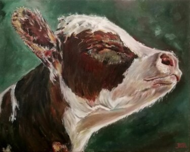 Cow's Profile 绘画 标题为“Cow's Profile” 由Jura Kuba, 原创艺术品, 油 安装在木质担架架上