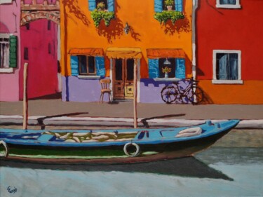 「Isola di Burano」というタイトルの絵画 Francesco Loggiによって, オリジナルのアートワーク, オイル