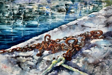 Peinture intitulée "Moored#9" par Larissa Rogacheva, Œuvre d'art originale, Aquarelle