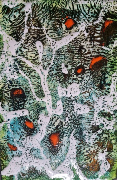 Malerei mit dem Titel "Sporifère" von Isabelle Mathis, Original-Kunstwerk, Emaille Auf Stein montiert