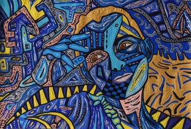绘画 标题为“Blue Self-Portrait” 由Małgorzata Wartołowicz (Margot Sophie), 原创艺术品, 丙烯
