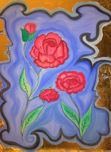 Schilderij getiteld "Rote Rosen" door Carmen Coduri, Origineel Kunstwerk, Olie Gemonteerd op Andere stijve panelen