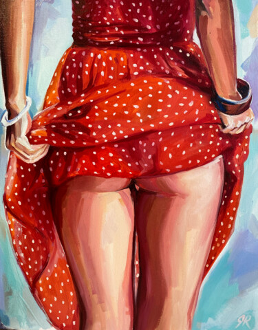 Polka Dress Girl - oil painting, original gift, girl, red 绘画 标题为“Polka Dress Girl -…” 由Sasha Robinson, 原创艺术品, 油