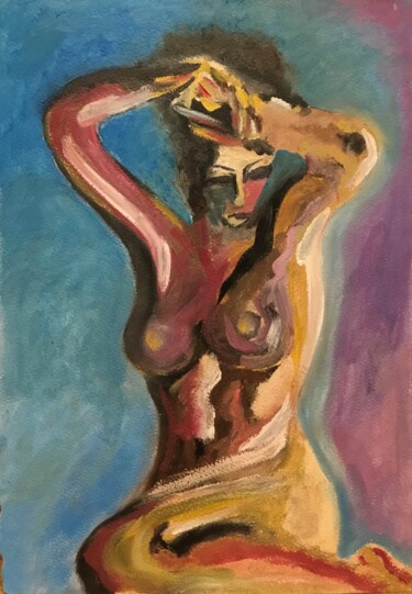 Peinture intitulée "Elle se coiffe" par François Van Hemelryck, Œuvre d'art originale, Huile