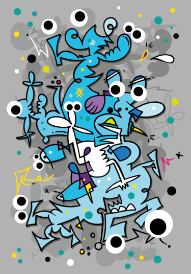 Blue Jelly #2 绘画 标题为“Blue Jelly #2” 由Koen Haarbosch, 原创艺术品, 喷漆