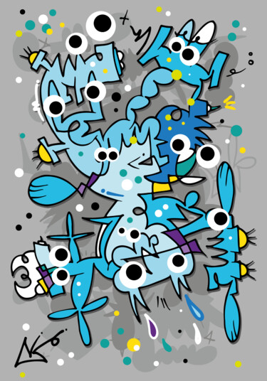 Blue Jelly #3 绘画 标题为“Blue Jelly #3” 由Koen Haarbosch, 原创艺术品, 喷漆