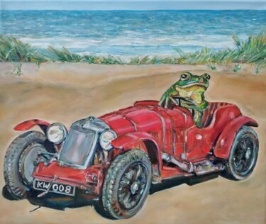 Frog, The Traveller. Red Car 绘画 标题为“Frog, The Traveller…” 由Jura Kuba, 原创艺术品, 油 安装在木质担架架上