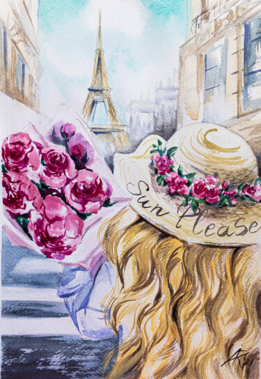 绘画 标题为“Girl in Paris” 由Ira Popovych, 原创艺术品, 水彩