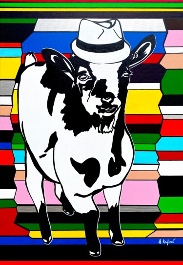 Painting titled "«Ça me rend chèvre »" by Angélique Dufossé, Original Artwork, Acrylic Mounted on Wood Stretcher frame
