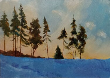 Painting titled "Тихий вечер" by Bodis, Original Artwork, Oil