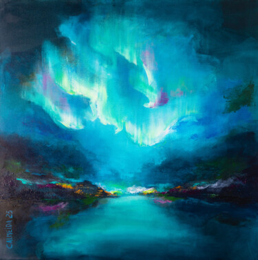 绘画 标题为“Northern Lights” 由Carmo Almeida, 原创艺术品, 丙烯 安装在木质担架架上