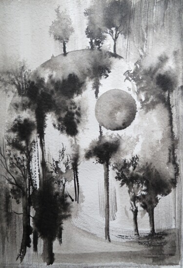 Les jardins suspendus - encre de chine sur papier Painting titled "Les jardins suspend…" by Clau Redier-Clément, Original Artwork, Ink
