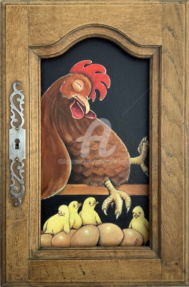 Peinture intitulée "Poule qui dort 2" par Annemarie Laffont, Œuvre d'art originale, Acrylique