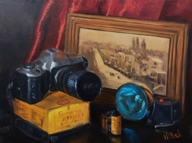 Vintage memories, old photographic equipment 绘画 标题为“Vintage memories, o…” 由Christopher Vidal, 原创艺术品, 油