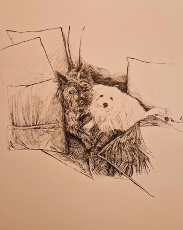 Drawing titled "Chiens 🐕" by Karl Robial, Original Artwork, Ink