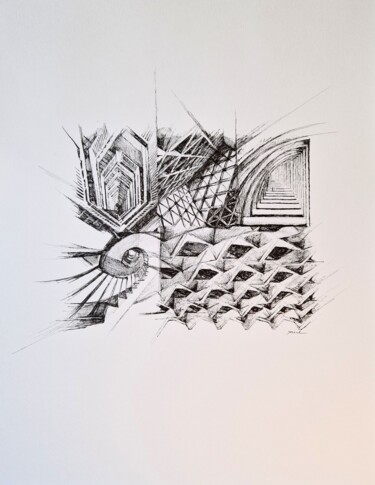 Dessin intitulée "Architecture" par Karl Robial, Œuvre d'art originale, Encre