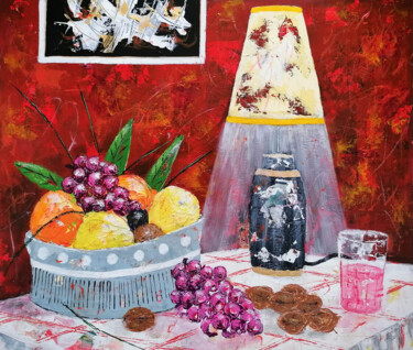 Peinture intitulée "Noix sur la table." par Jean-Pierre Borderie, Œuvre d'art originale, Acrylique Monté sur Châssis en bois