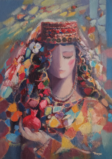 Armenian Girl (50x70cm, oil/canvas, abstract portrait) 绘画 标题为“Armenian Girl (50x7…” 由Hayk Miqayelyan, 原创艺术品, 油 安装在木质担架架上
