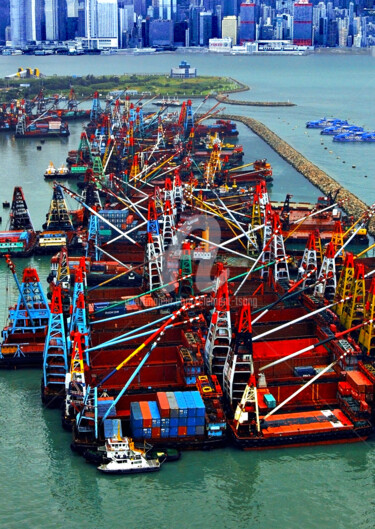 Hong Kong Construction Ships Parking at Shelter #14 Photographie intitulée "Hong Kong Construct…" par Clement Tsang, Œuvre d'art originale, Photographie numérique