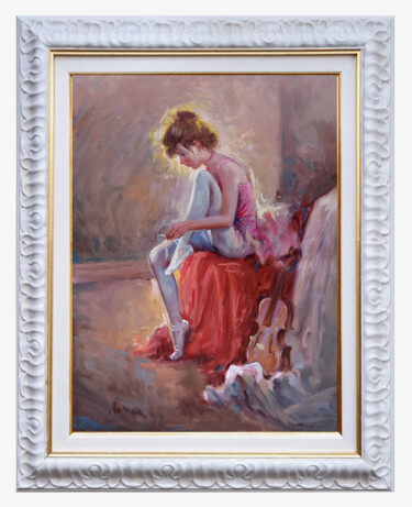 BALLET DANCER WITH VIOLIN + Baroque white frame Картина под названием "BALLET DANCER WITH…" - Domenico Ronca, Подлинное произведение искусства, Масло Установлен на Деревянн…