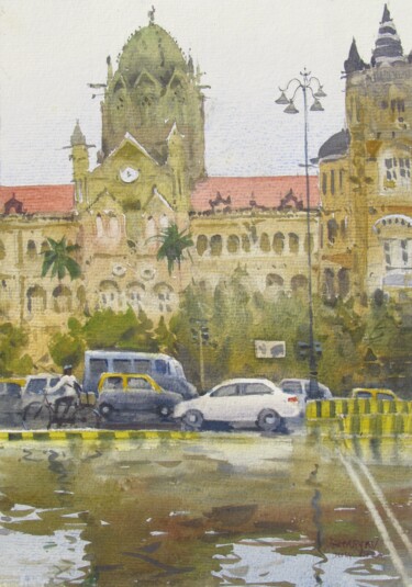 Mumbai Monsoon 02 Malarstwo zatytułowany „Mumbai Monsoon 02” autorstwa Bhargavkumar Kulkarni, Oryginalna praca, Akwarela