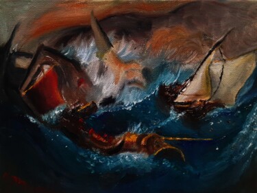 Study of Le Naufrage du Minotaure Painting titled "Study of Le Naufrag…" by Amazeigh Bouzékri, Original Artwork, Oil Mounted on Wood Stretcher frame