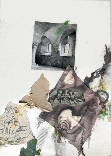 Collages titled "3 anges passent" by Vero Masque, Original Artwork, Collages Mounted on Cardboard