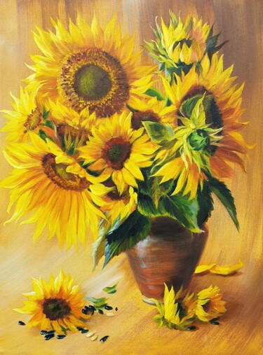 绘画 标题为“Sunflowers” 由Ольга Базанова, 原创艺术品, 油