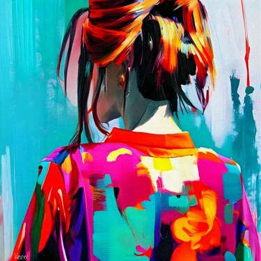 Картина под названием "Tokyo le kimono" - Dominique Kleiner, Подлинное произведение искусства, Цифровая живопись