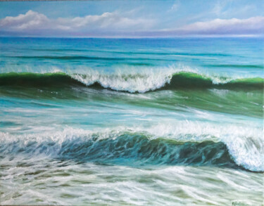 Painting titled "Ocean" by Ruslan Bielian, Original Artwork, Oil Mounted on Wood Stretcher frame