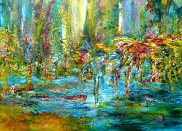 Ein Stück vom Paradies- inspiriert von Gerhard Richter Peinture intitulée "Ein Stück vom Parad…" par Blanka Mandel, Œuvre d'art originale, Acrylique Monté sur Panneau de bois