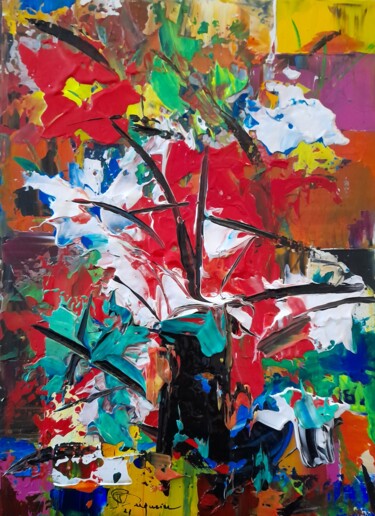 Peinture intitulée "Fleurs en relief" par Jean-Pierre Duquaire, Œuvre d'art originale, Acrylique Monté sur Châssis en bois