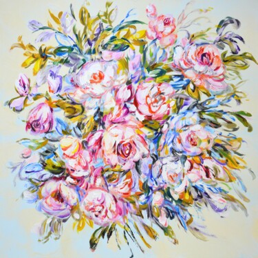 绘画 标题为“Roses. Delicate bou…” 由Iryna Kastsova, 原创艺术品, 丙烯 安装在木质担架架上