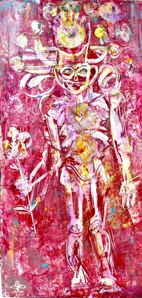 绘画 标题为“The Positronic Man 1” 由Daniela Trandafir, 原创艺术品, 丙烯 安装在其他刚性面板上