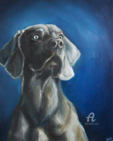 Peinture intitulée "Great Dane" par Eva Chen, Œuvre d'art originale, Huile