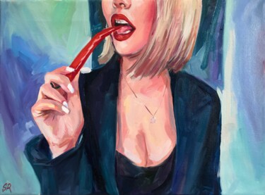 GIRL WITH A PEPPER - original oil painting, pop art 绘画 标题为“GIRL WITH A PEPPER…” 由Sasha Robinson, 原创艺术品, 油