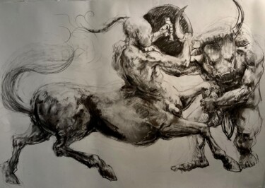 "Minotauromachie" başlıklı Resim Gilles Glaçon tarafından, Orijinal sanat, Karakalem artwork_cat. üzerine monte edilmiş